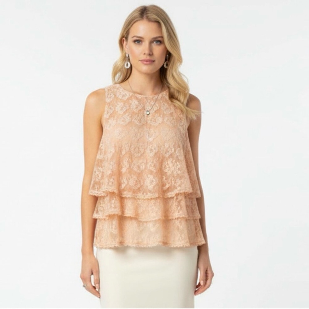Anthropologie Peach Lace Tiered Sleeveless Blouse Top Size 12
